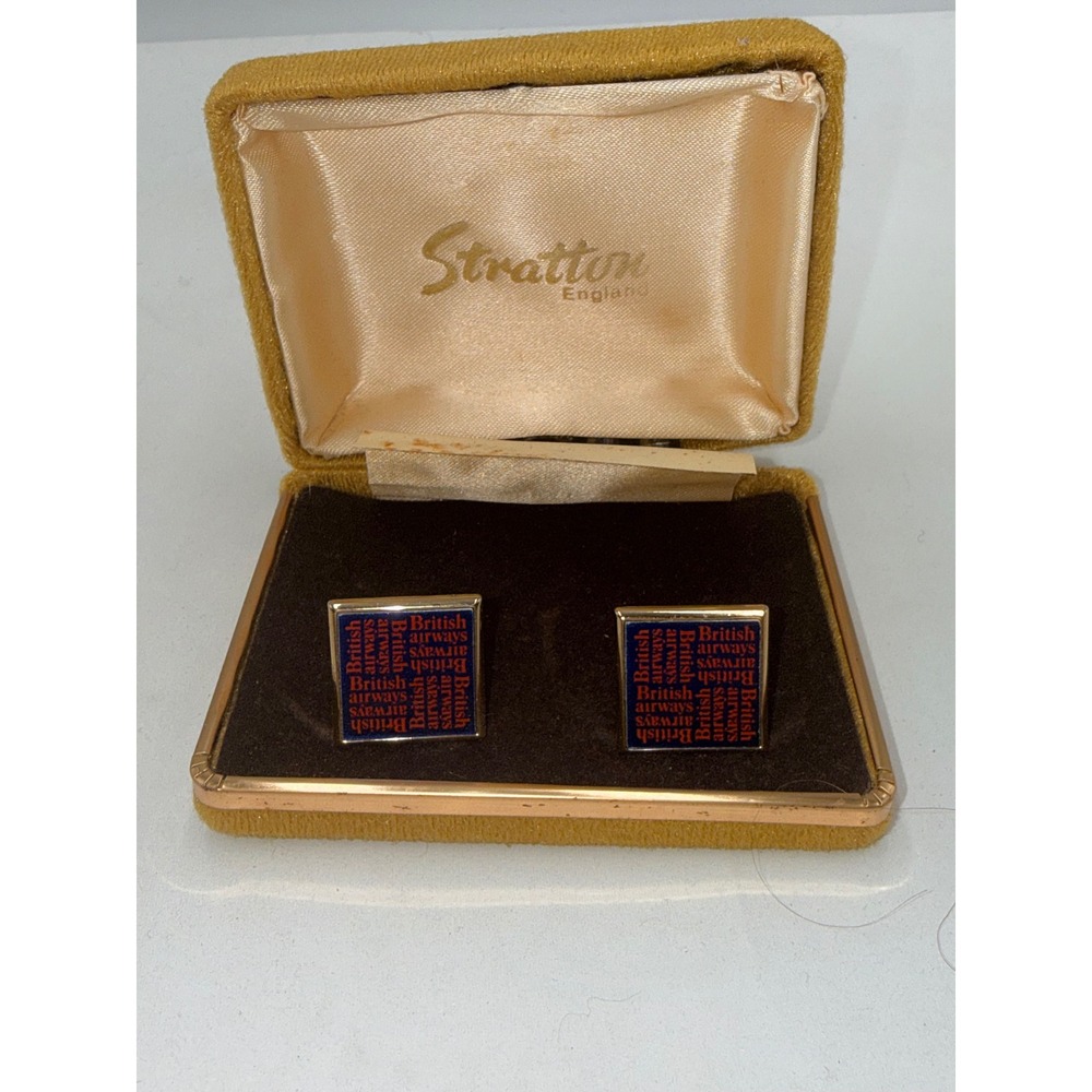Stratton Cufflinks Mens OS Blue Red Excellent British Airways Enamel Vintage